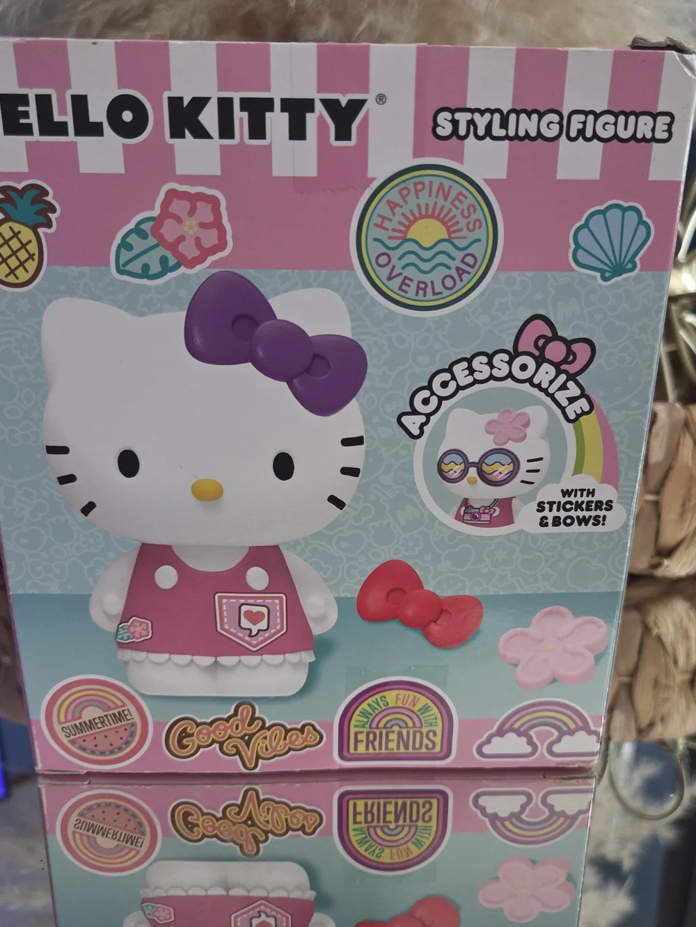Hello Kitty Pink Figure with Red Bow and Purple Accessories
